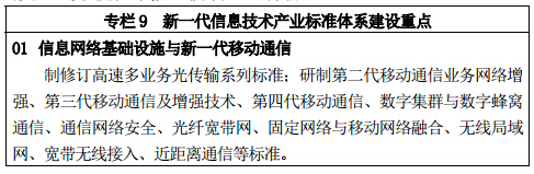 專欄 9	新一代信息技術產業(yè)標準體系建設重點