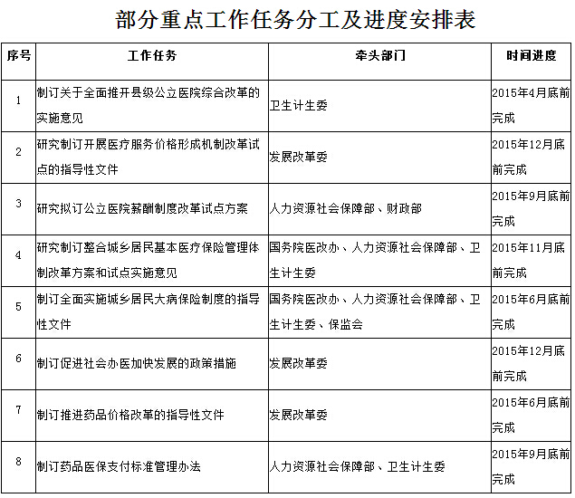 部分重點工作任務分工及進度安排表