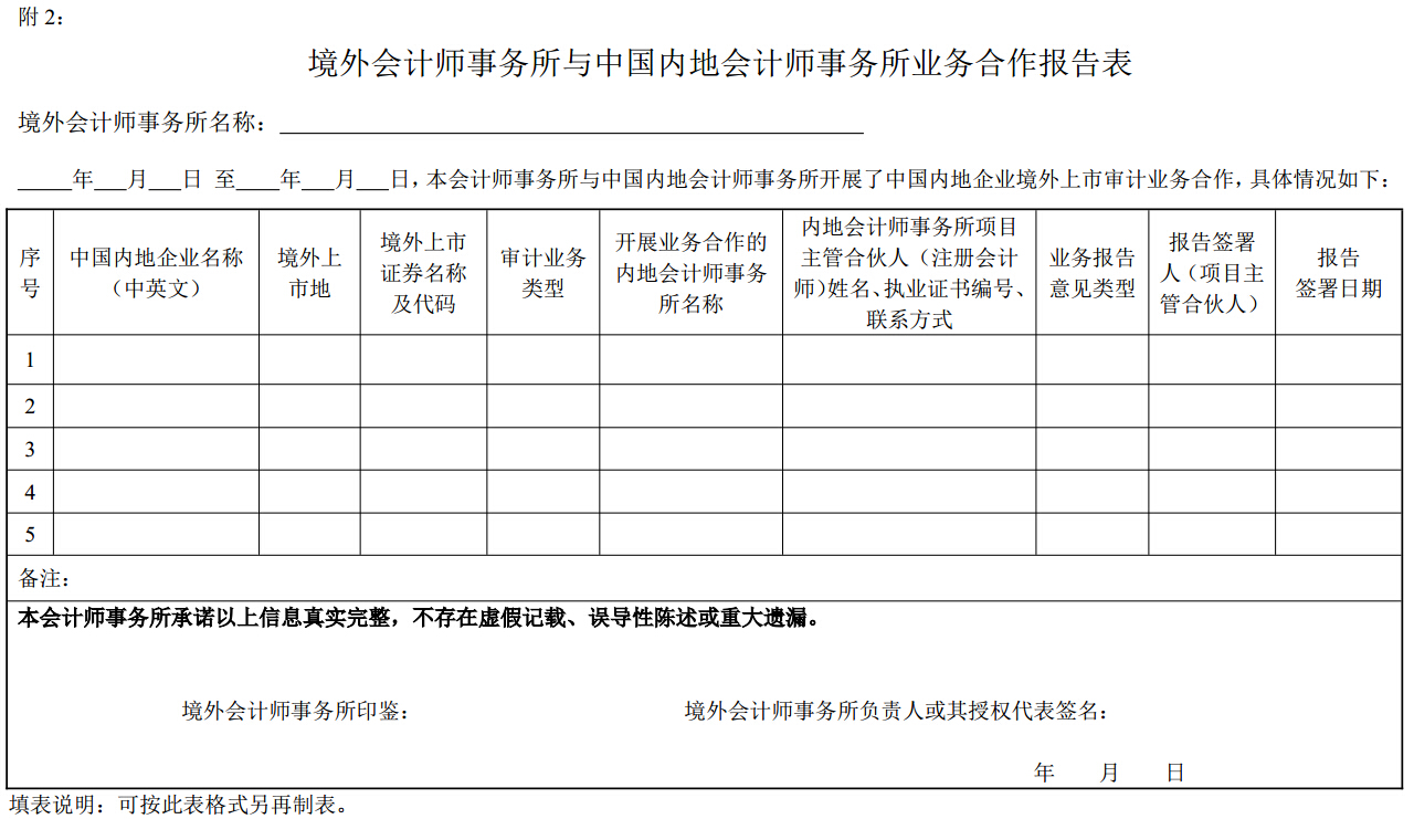 境外會(huì)計(jì)師事務(wù)所與中國(guó)內(nèi)地會(huì)計(jì)師事務(wù)所業(yè)務(wù)合作報(bào)告表