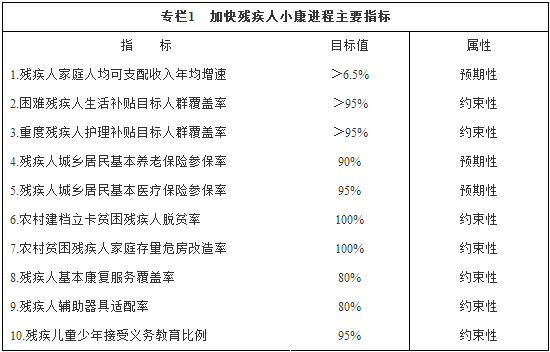 專欄1加快殘疾人小康進程主要指標