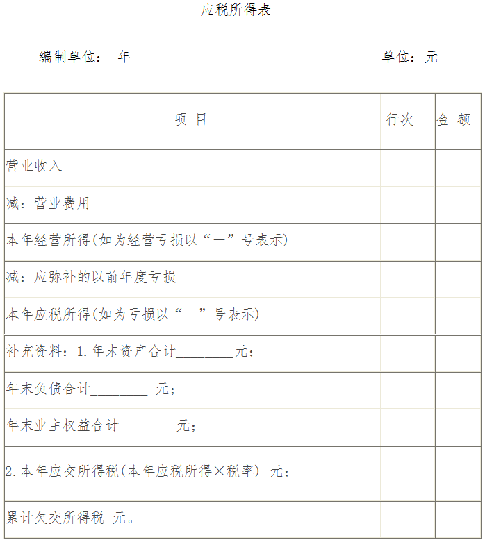 個(gè)體工商戶應(yīng)稅所得表