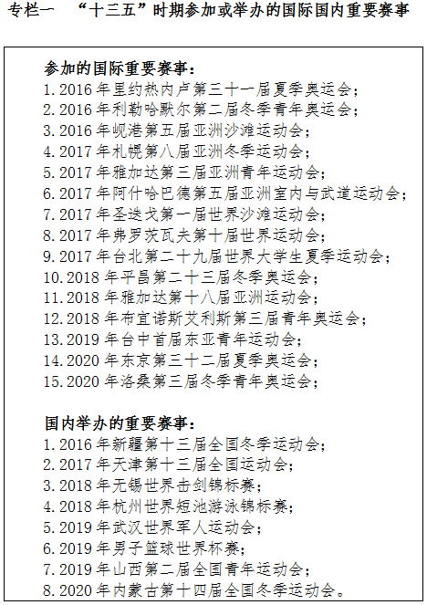 專欄一“十三五”時期參加或舉辦的國際國內重要賽事