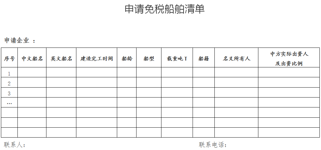 申請免稅船舶清單